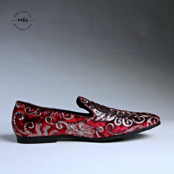 NWT Amali Fabian Embroidered Sequin Driving Loafers Red Rose Gold Men 8 - Picture 8 of 13